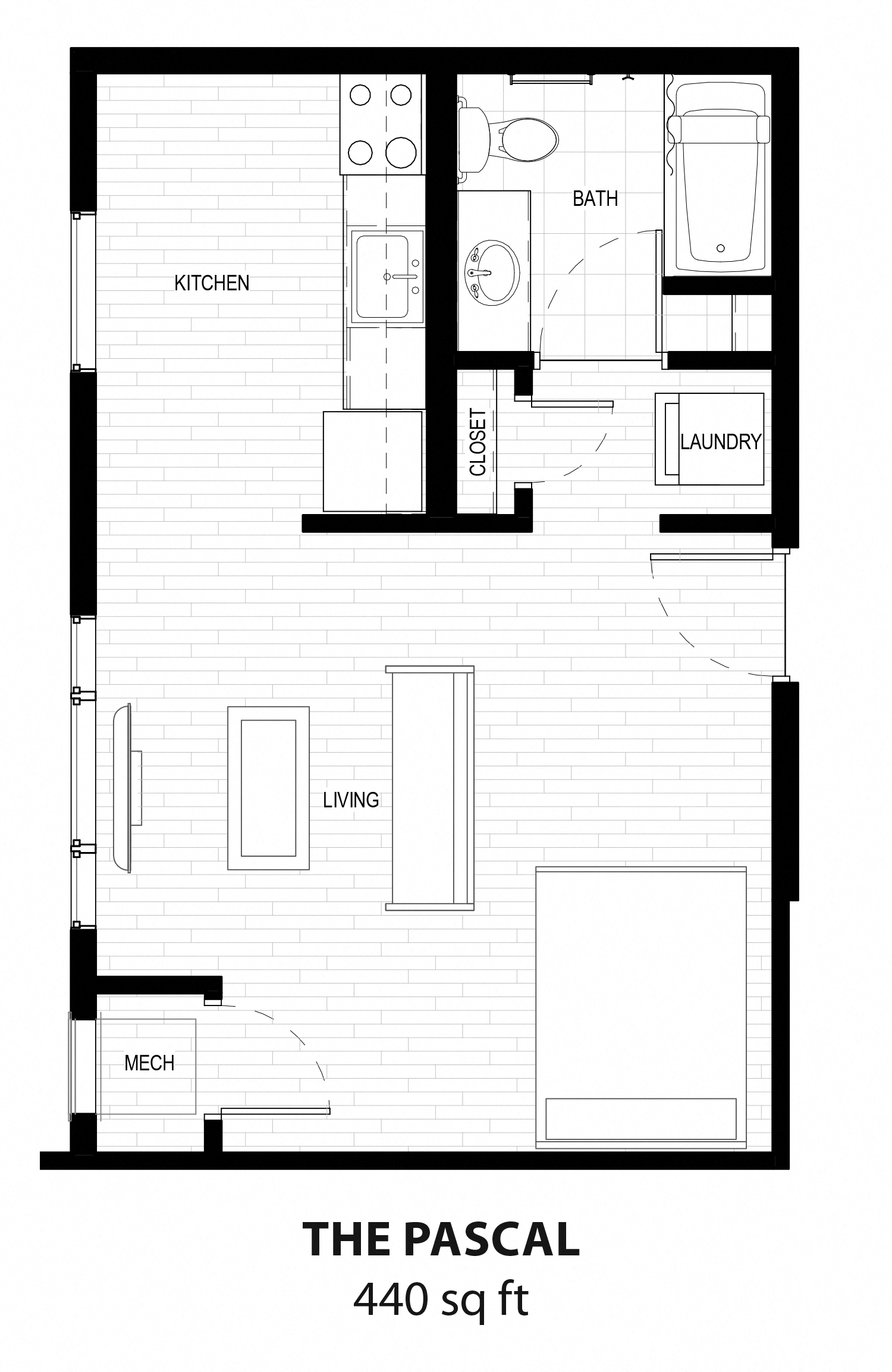Floor plan for studio, 1 bath, 440 sqft